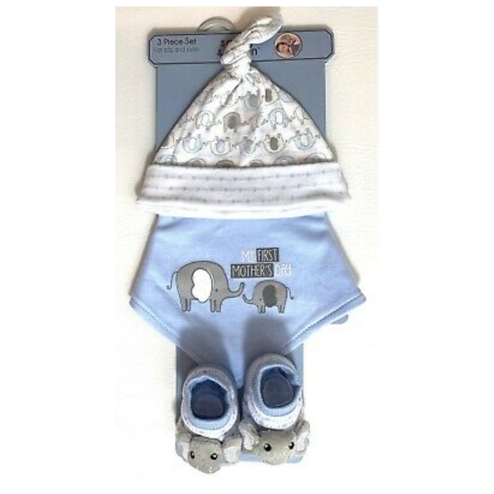 NWT 3Piece Blue Sandy & Simon Hat Bib Socks Set